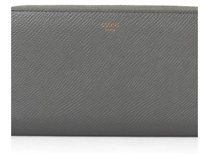 Céline Celine Gray Leather Long Wallet Brown