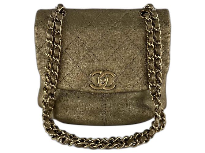 Bolsa de flap de caviar Chanel Dourado Bronze