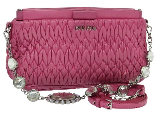 Miu Miu Matelassé Bijoux Handtasche Leder 2way Rosa Silber Auth 119162