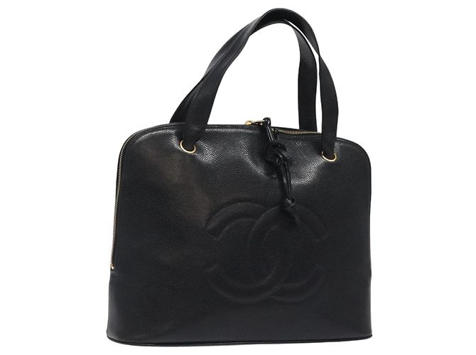 CHANEL COCO Borsa a Mano Mark Pelle Caviar Nera Oro CC Auth yk17997 Nero D'oro