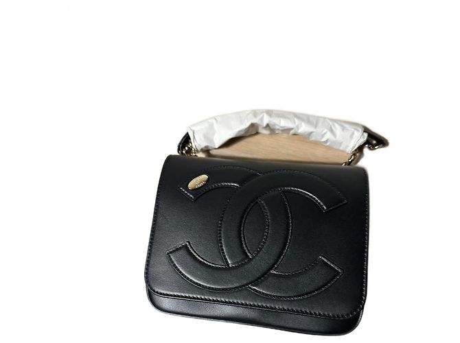 Borsa Chanel CC Mania in pelle d'agnello nera Nero