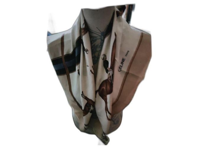 Céline Pañuelo de seda estampado de caballo blanco Multicolor