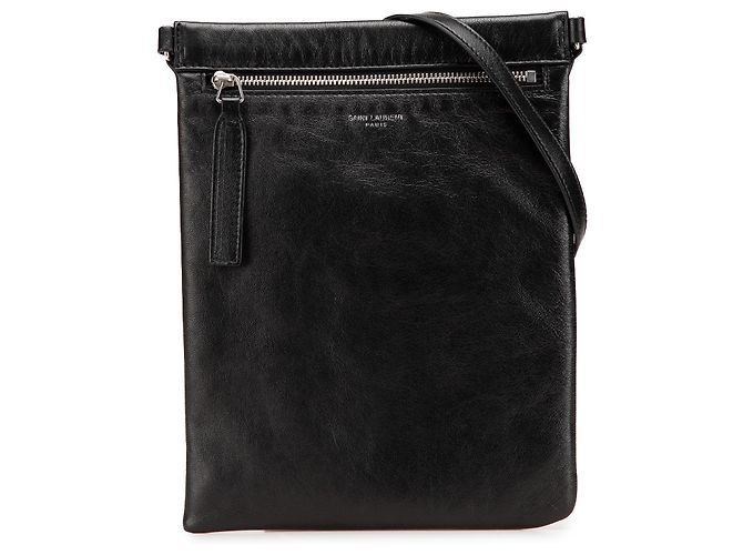 Saint Laurent Black Antiqued Lambskin Sid Flat Crossbody