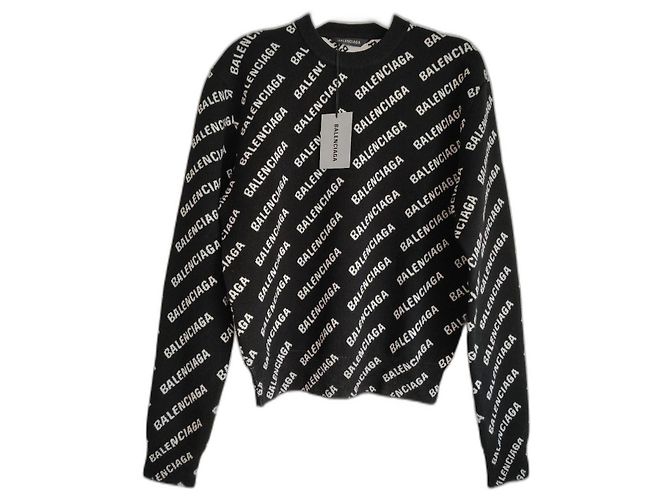 BALENCIAGA RUNDHALSPULLOVER MIT LOGO IN SCHWARZ/WEISS. Weiß