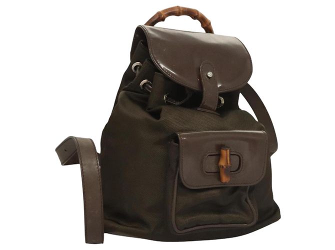 GUCCI Bamboo Backpack Nylon Khaki 003 2058 0030 5 Auth ep8797