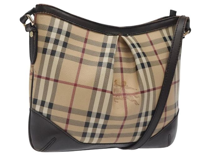 Borsa a spalla Burberry Nova Check PVC Beige Oro Auth 118306 D'oro