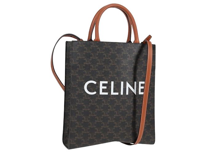 Céline CELINE Triomphe Borsa Tote Verticale in PVC Pelle Nera Oro Auth nb490M Nero D'oro