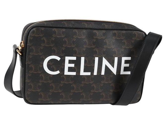 Céline Bolsa de Ombro CELINE Triomphe em Couro PVC Preto e Ouro Auth nb463M Dourado
