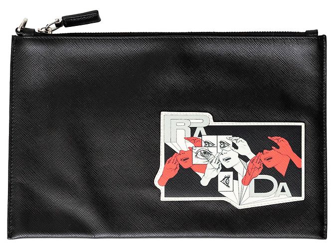 Prada Saffiano Comic Patch Tasche Schwarz 