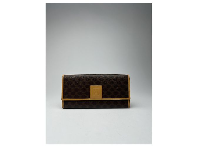 Céline Vintage Celine Paris leather monogram wallet brown