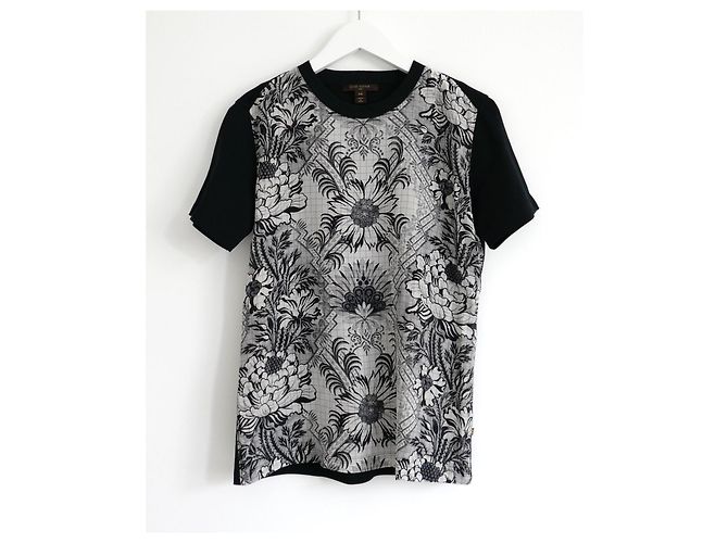 Louis Vuitton Fall 2017 Floral Silk Front T-Shirt Top Black