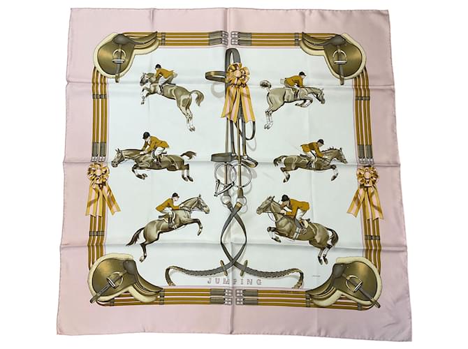 Hermès Hermes Light Pink Jumping Print Square Silk Twill Scarf  ref.2209805