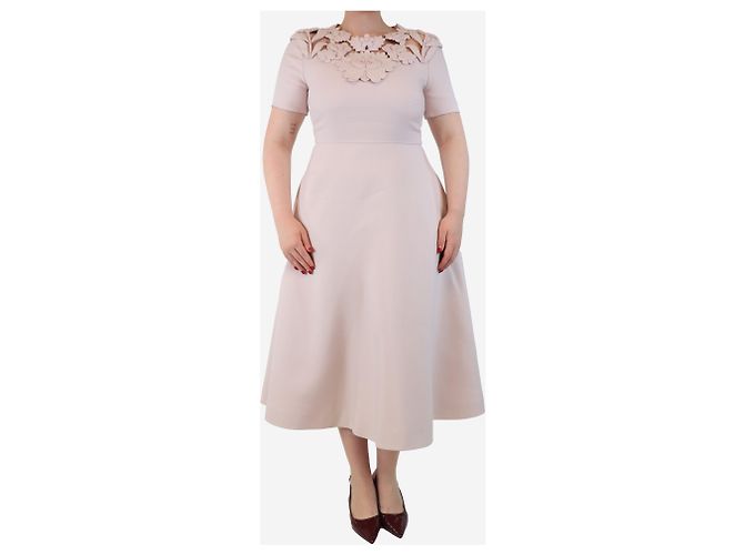 Autre Marque Rosa Blüten-Ausschnitt-Midi-Kleid - Größe Pink