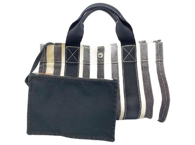 Hermès Borsa Hermes Cannes PM in tela Nero Bianco
