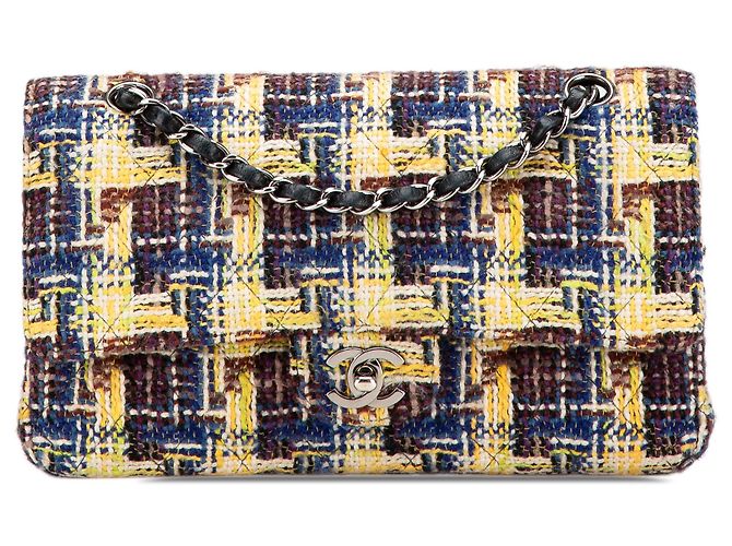 Chanel Giallo Medio Classico Tweed Doppio Flap
