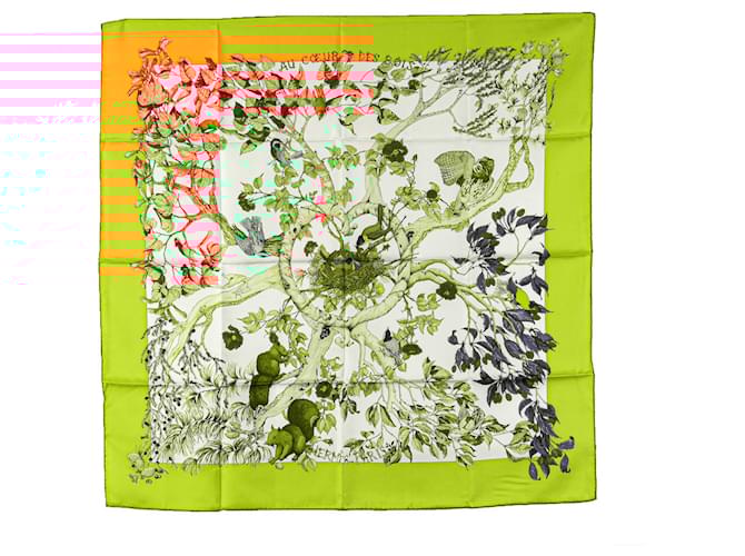 Hermès Yellow Au Coeur des Bois Silk Scarf Cloth  ref.2210551