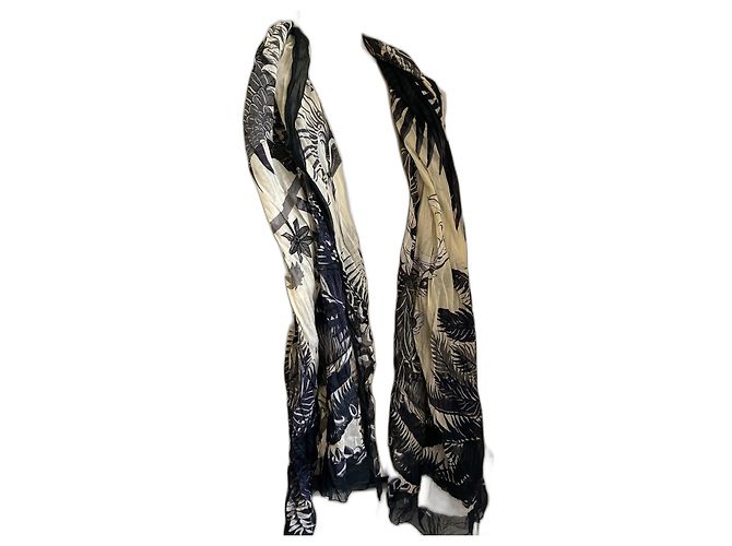 Sciarpa Hermès in cotone nera e color guscio d'uovo Nero Bianco sporco