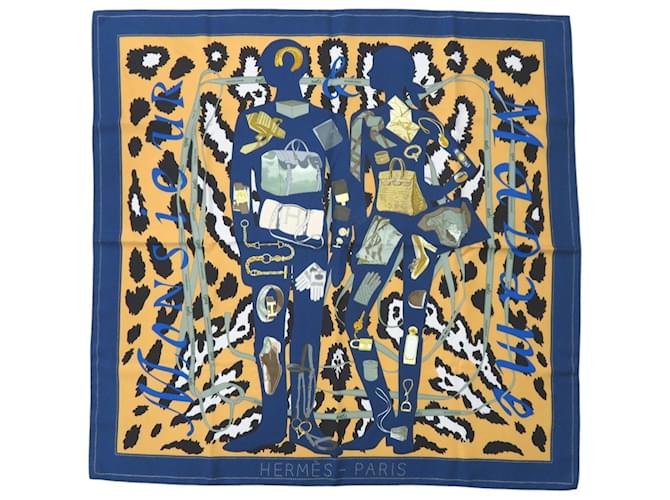 Hermès Carré 90 MONSIEUR ET MADAME en soie Hermes Bleu Multicolore Camel  ref.2210765