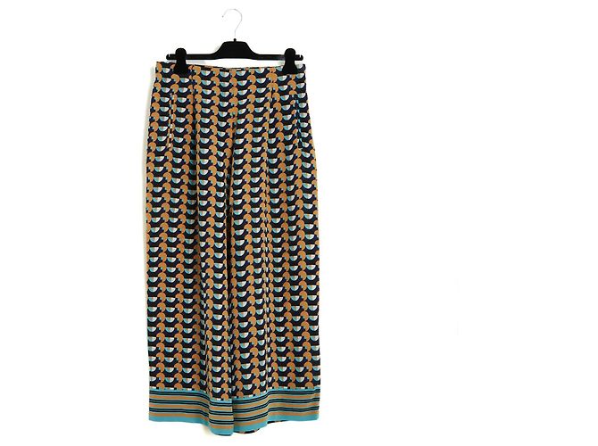 Etro 2019 Calças de Seda Geométricas de Perna Larga FR40 IT44 US29 L Pristine