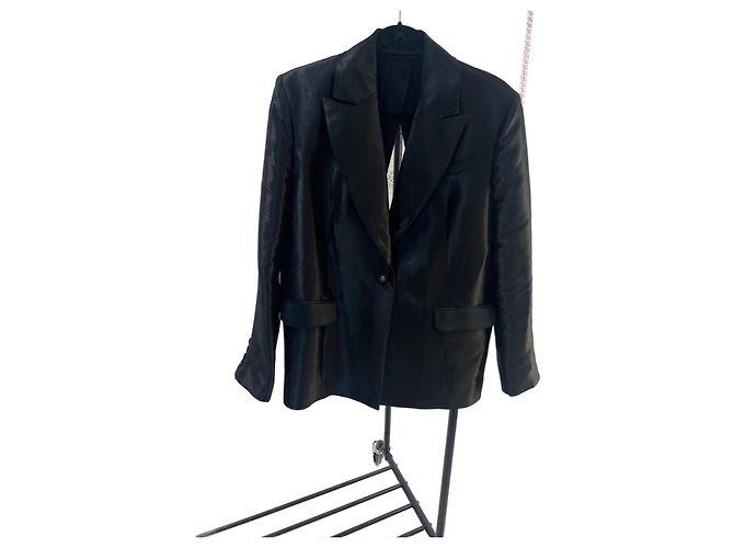 Blazer Oversize Rotate Nero in Seta e Pizzo