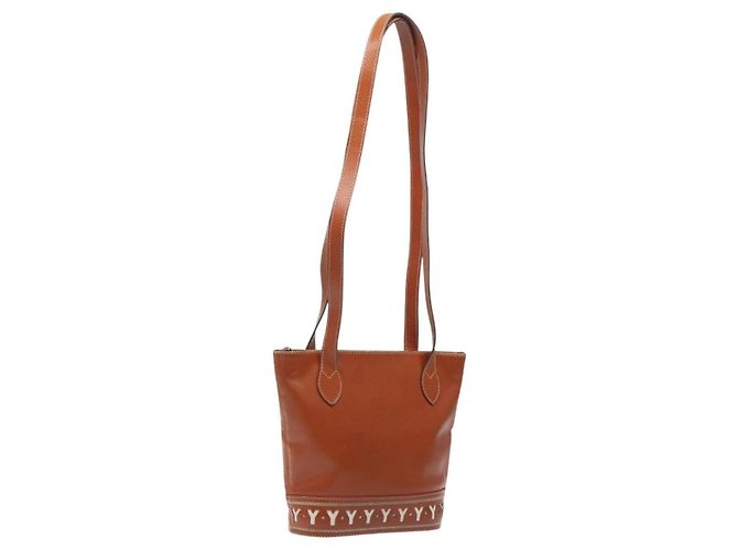 Bolsa de ombro SAINT LAURENT em couro marrom dourado Auth am8218