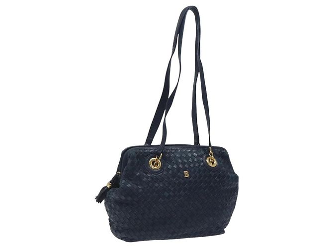Borsa a Spalla BALLY in Pelle Blu Navy Oro Auth BA1693 D'oro