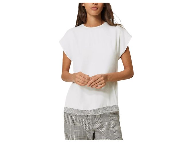 Autre Marque Blusa de cetim Twinest com renda Branco