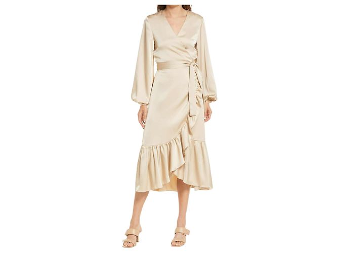 Autre Marque AMY LYNN Langarm-Midi-Wickelkleid S Beige