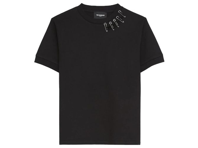 The Kooples Camiseta de algodón negra con pines S Negro