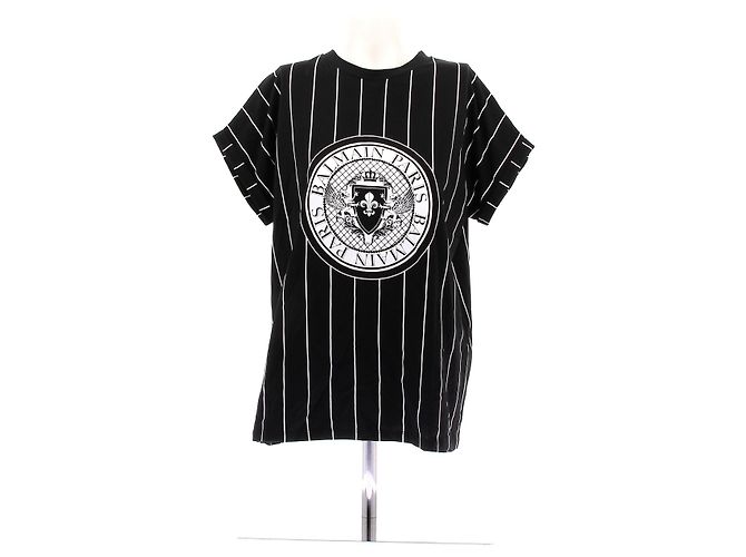 Camiseta a rayas Balmain negra de algodón Negro