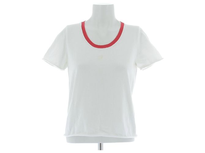 Camiseta blanca de algodón con cuello rojo The Row Blanco