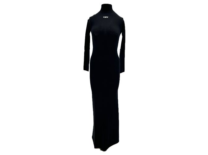 Off White Schwarzes Langarmkleid mit Stehkragen