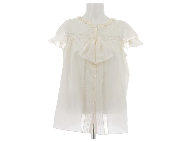 Blusa Christian Dior Bianca in Cotone a Maniche Corte Bianco