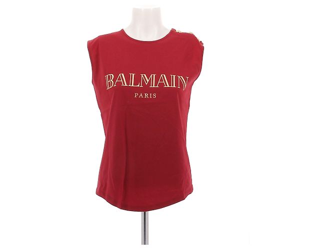 Balmain Dark Red Cotton Tank Top