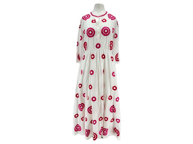 Autre Marque Vestido maxi bordado branco e rosa NIMO