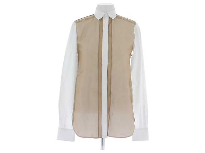 Camicia Céline bicolore bianca e marrone cotone S
