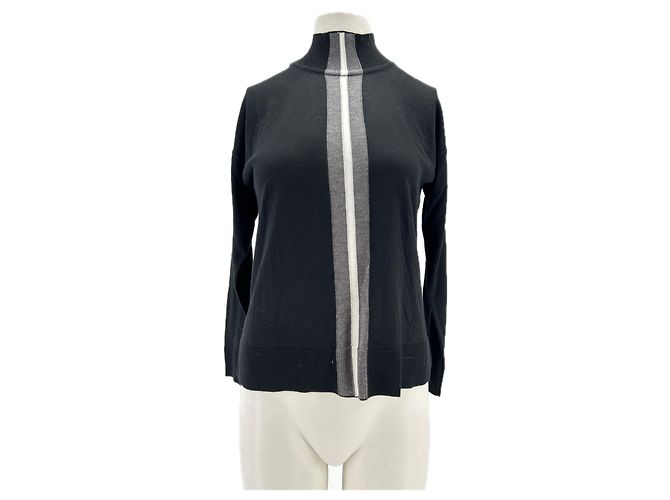 Autre Marque VAKKO Rollkragenpullover Schwarz mit zweifarbigen Streifen