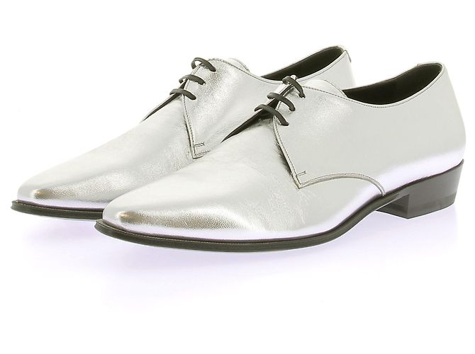 Céline Silver Metallic Leather Derbies 38 Silvery