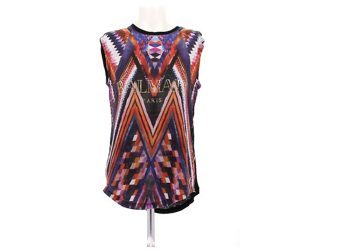 Balmain Camiseta sem mangas de linho estampada Multicor