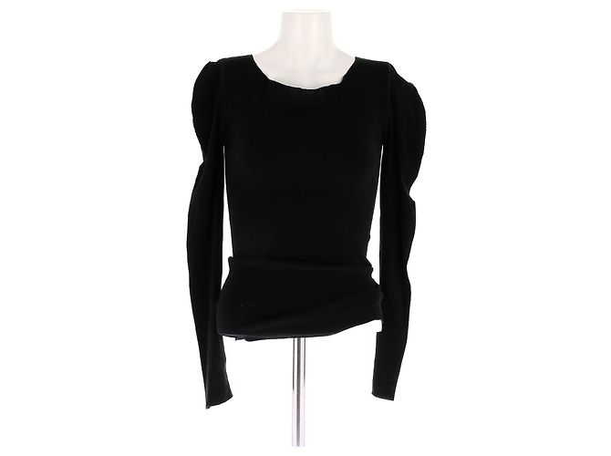 Top negro de manga larga Issey Miyake de algodón