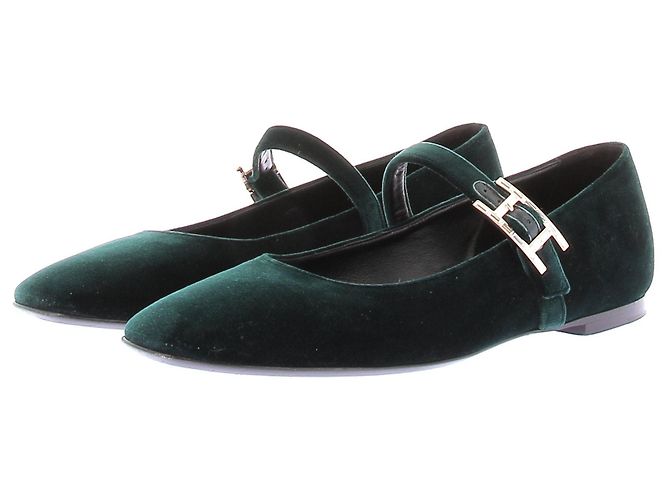 Hermès Grüne Samtballerinas