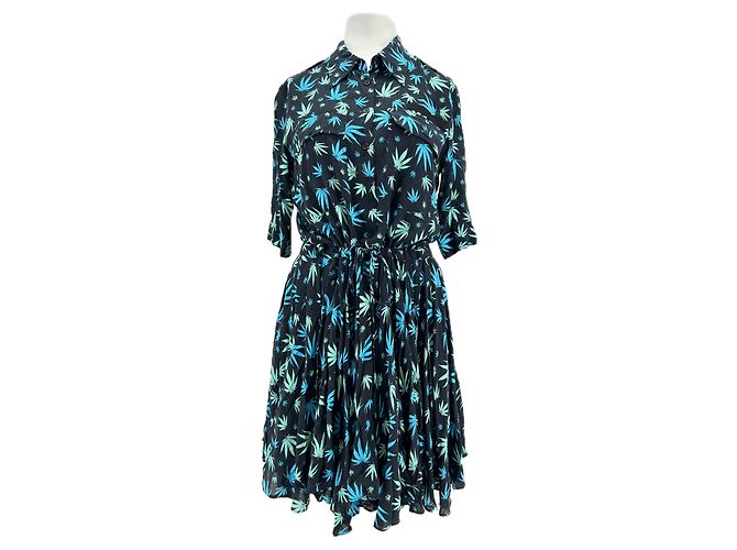 Zadig & Voltaire Kurzes Kleid mit Blattmuster Schwarz Baumwolle 38