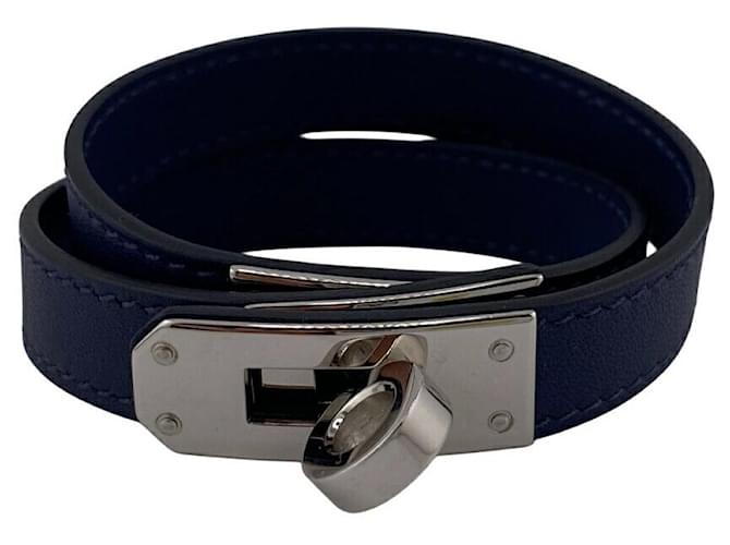 Hermès Hermes W Kelly Double Tour Bracelet Ankle Bangle Navy blue Leather  ref.2212990