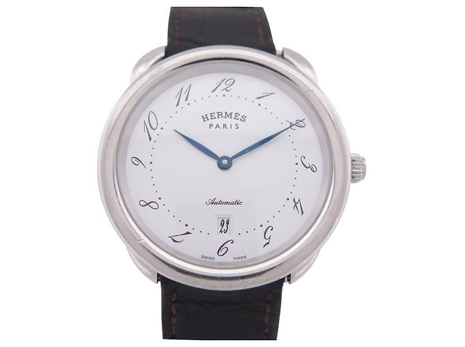 Hermès RELOJ HERMES ARCEAU AR7.710 41 MM ACERO CORREA DE CROCODRILO AUTOMÁTICO Plata