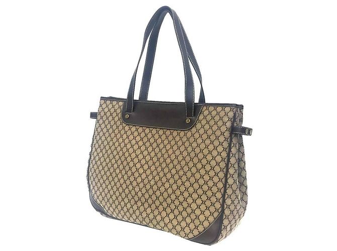 Céline Bolsa Tote Celine em lona Macadam e couro Marrom Bege