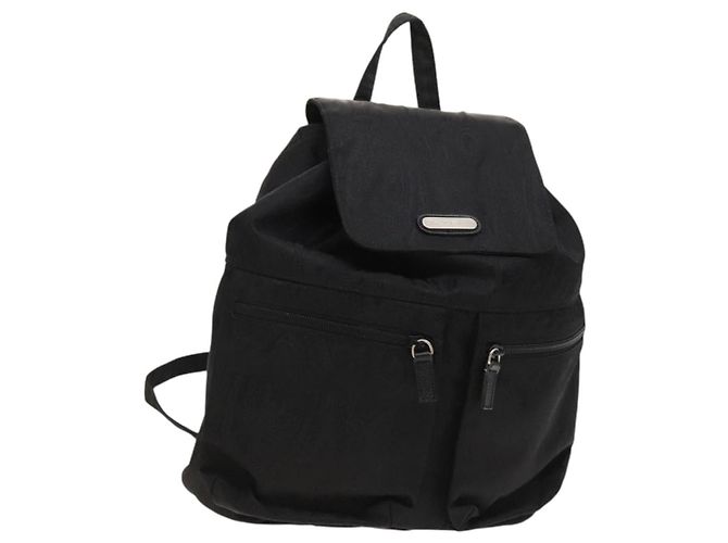 ETRO Backpack Nylon Silver Black Auth bs24801 Silvery