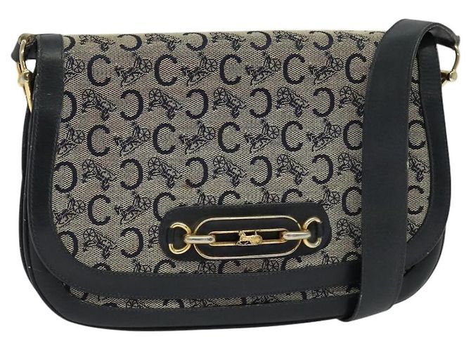 Céline Borsa a spalla CELINE C Sulky in tela blu navy e oro Auth 121724 D'oro