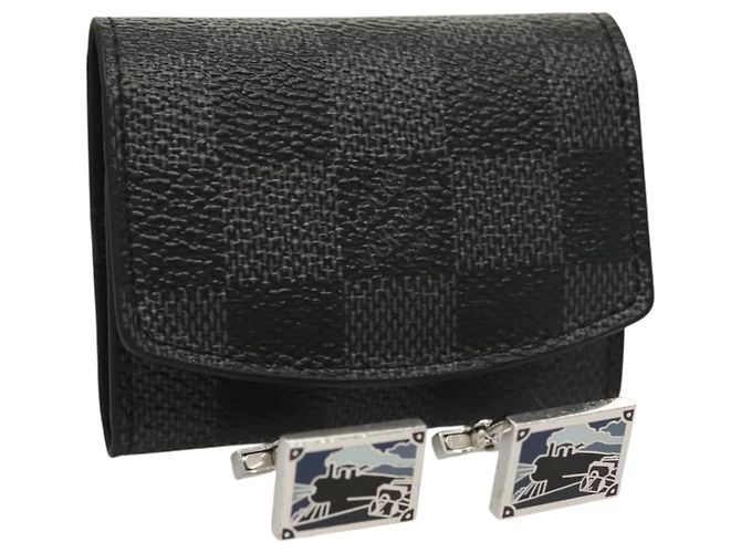 LOUIS VUITTON Pulseiras Damier Graphite & Estojo para Pulseiras LV Auth 121760 Damier ebene