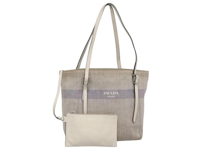 PRADA Tote Bag Canvas Grau Silber Auth ar13504 Braun