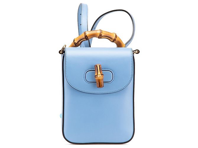 Bamboo Bolsa de mão mini de couro azul com alça de bambu Gucci Azul claro